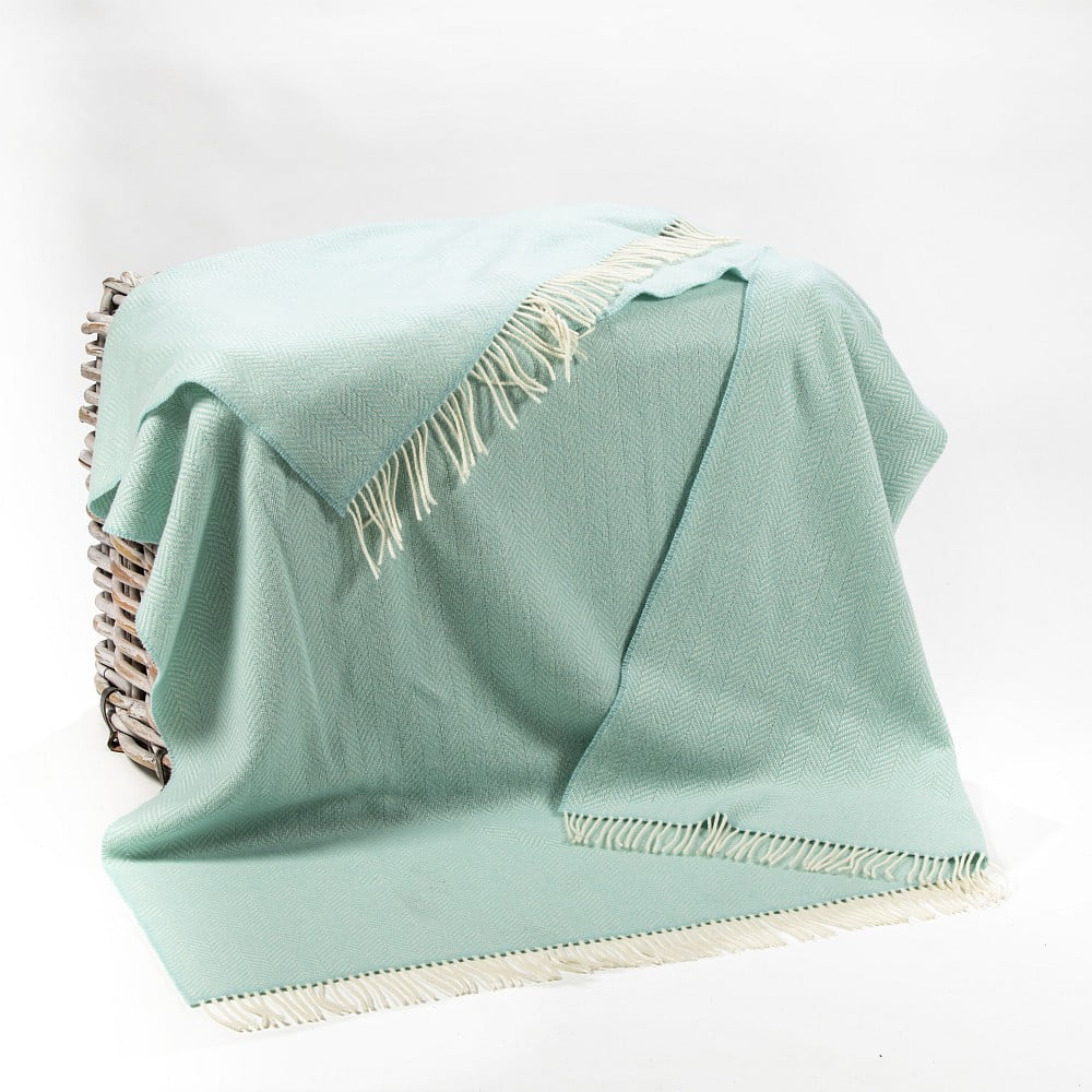 Cashmere Throw WhiteMint Herringbone