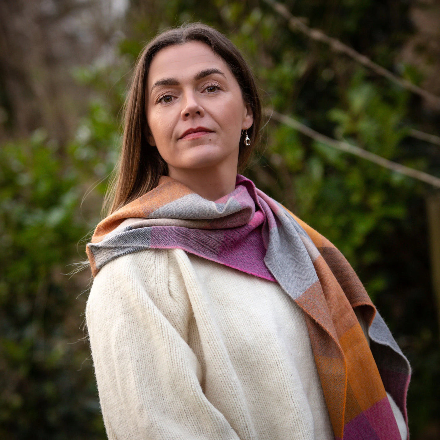 Merino Luxury Wool Scarf Pink Mustard Sand Block