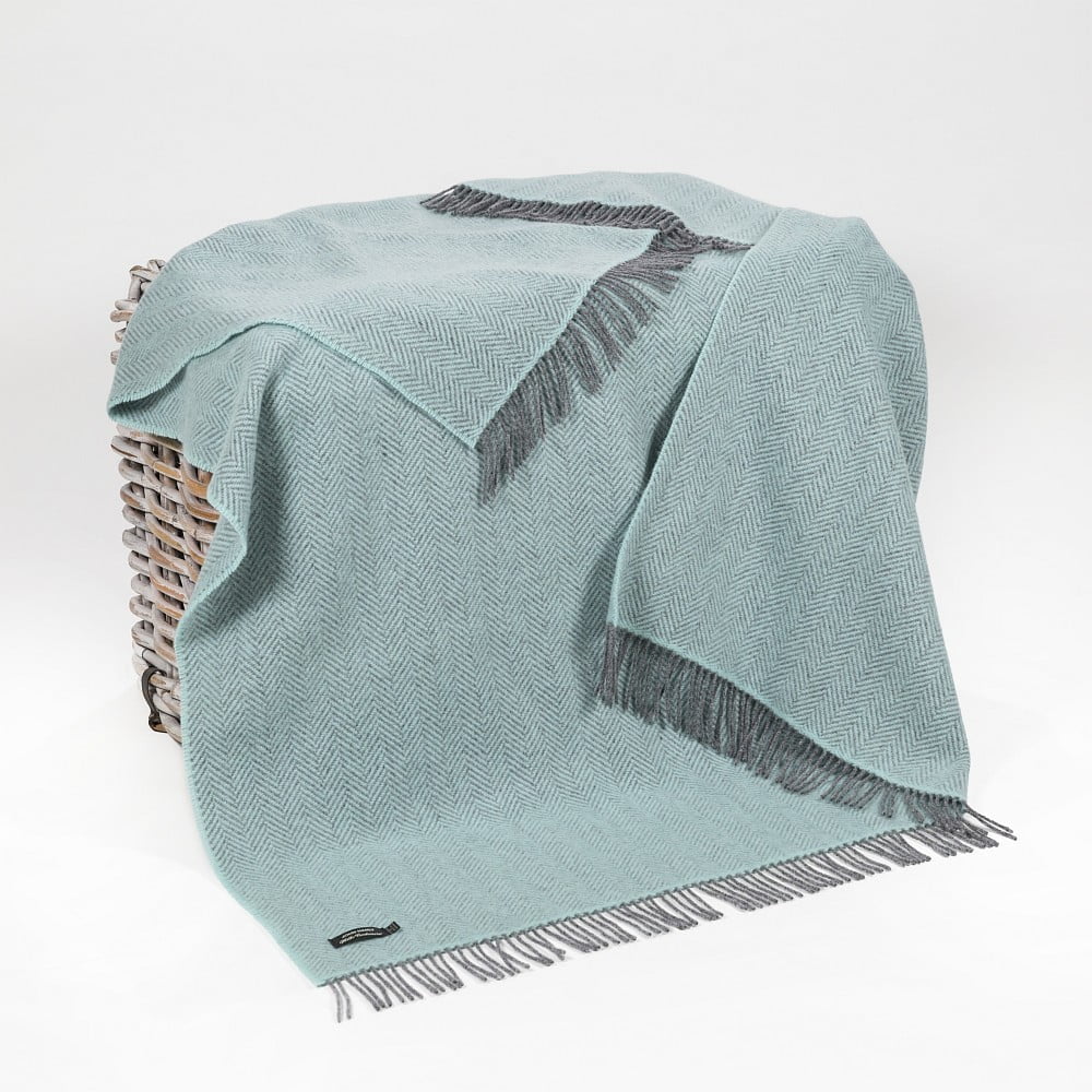 Cashmere Throw Duck Egg Herringbone