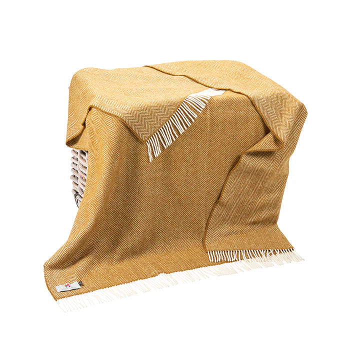 Cashmere Throw Mustard Mix Herringbone