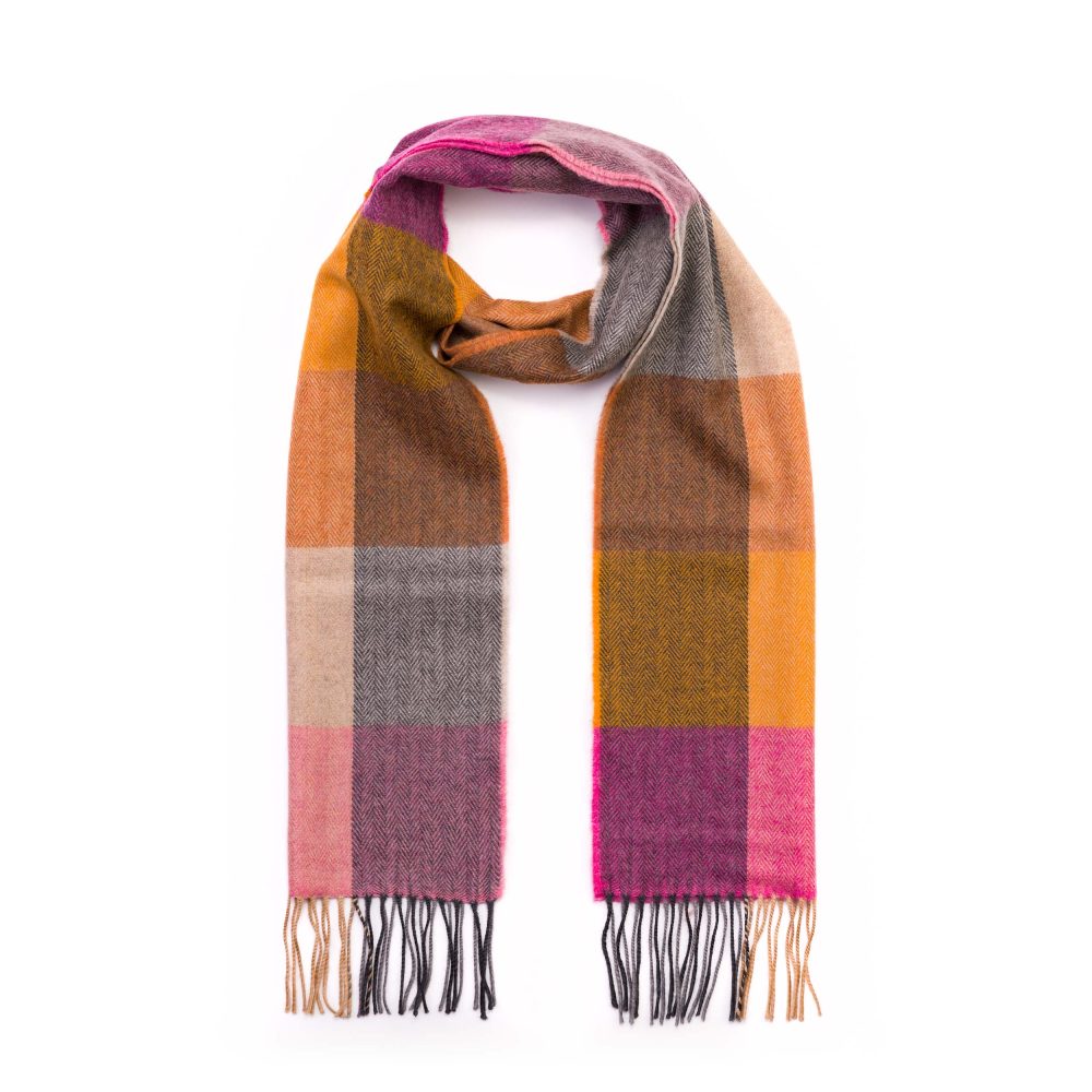 Merino Luxury Wool Scarf Pink Mustard Sand Block