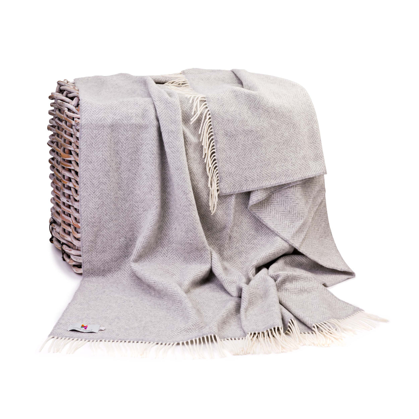 Cashmere Throw Pale Grey & Cream Herringbone