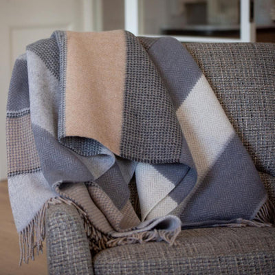 Cashmere Throw Grey Stone Beige Stripe