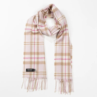 Merino Luxury Wool Scarf Baby Pink White Check