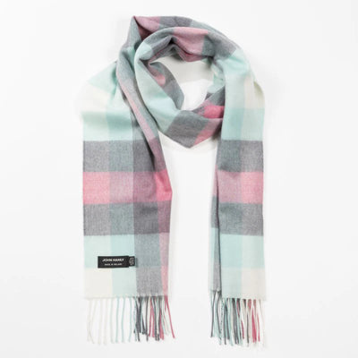 Merino Luxury Wool Scarf Aqua Grey Cream & Pink