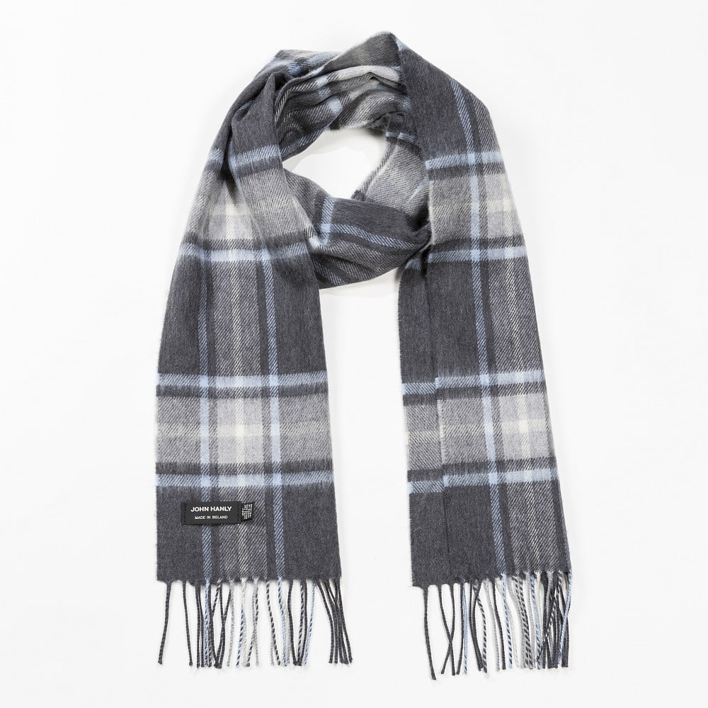 Merino Luxury Wool Scarf Aqua Grey Cream & Pink Block
