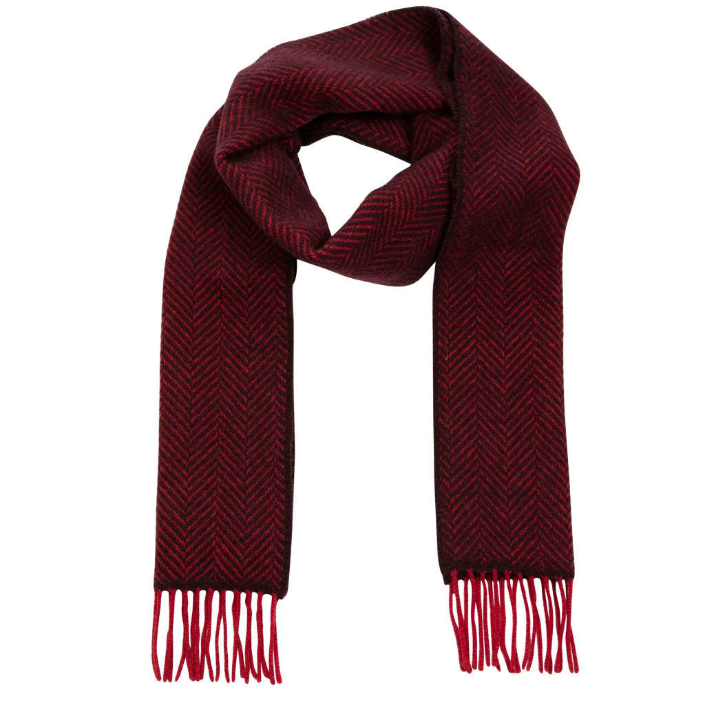 Irish Cashmere Merino Scarf Red Burgundy Herringbone