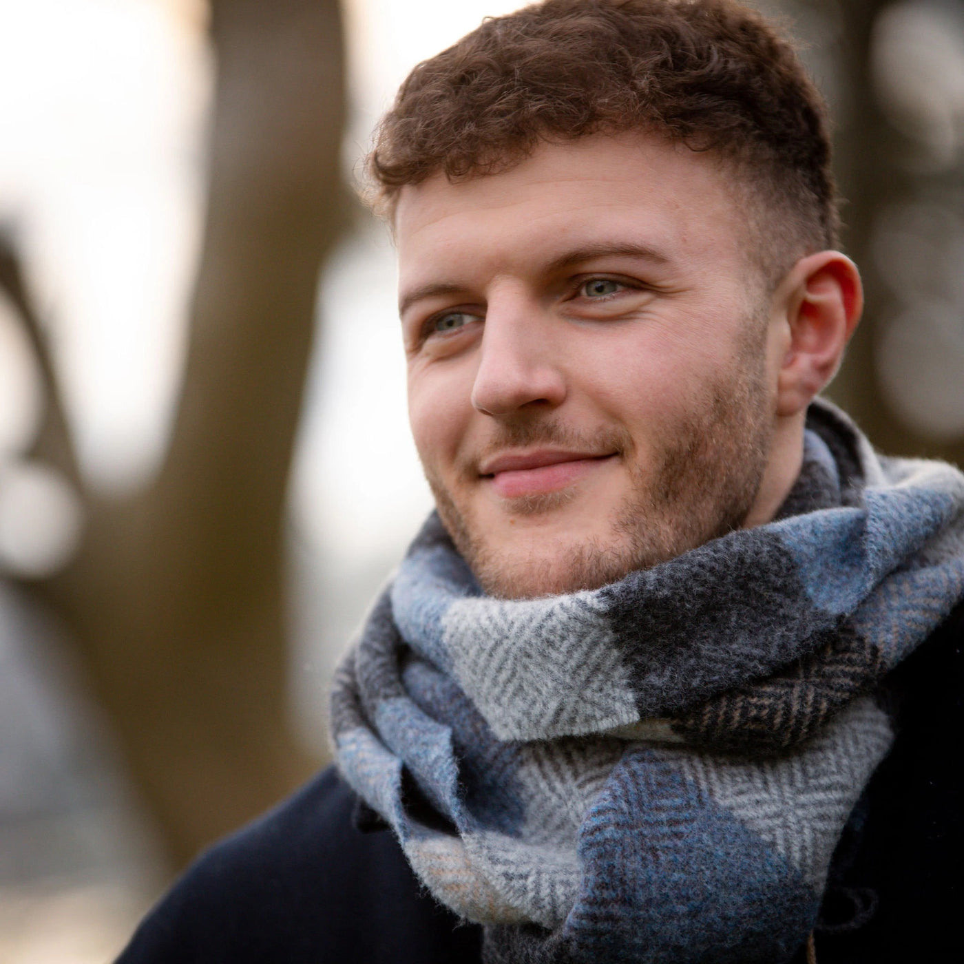 Irish Cashmere Merino Scarf Silver Denim Charcoal