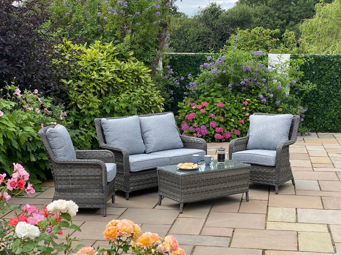 Rattan 4 seater coffee set - Dark grey