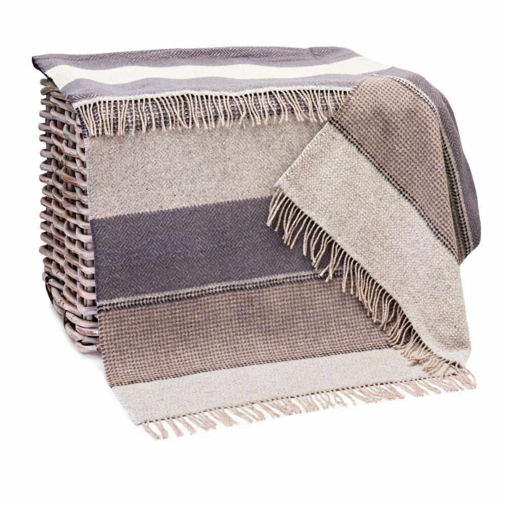 Cashmere Throw Grey Stone Beige Stripe