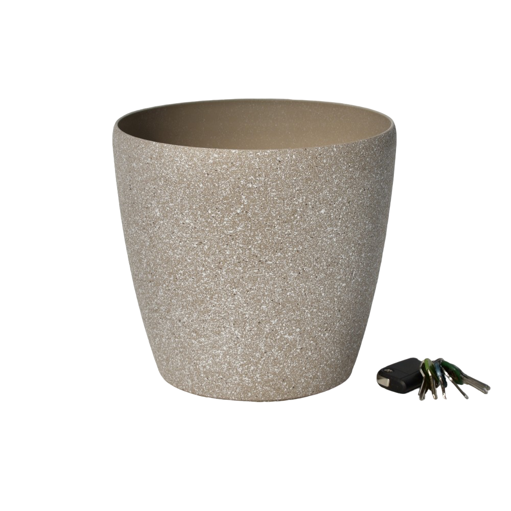 Round plastic pot beige