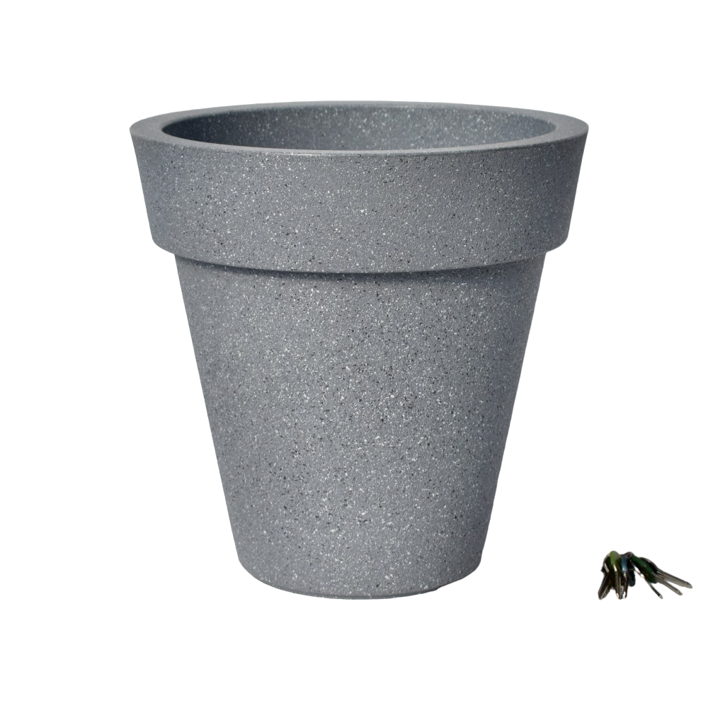 Cylindrical plastic pot grey