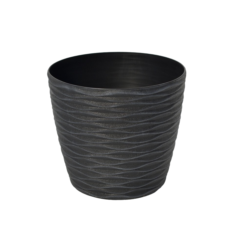Round plastic swirls patterned pot black