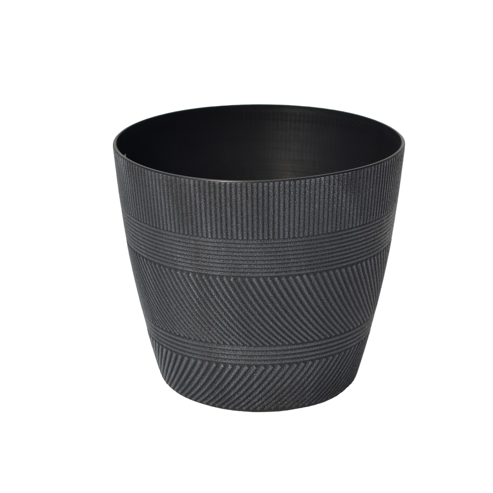 Round plastic stripe pattern pot black