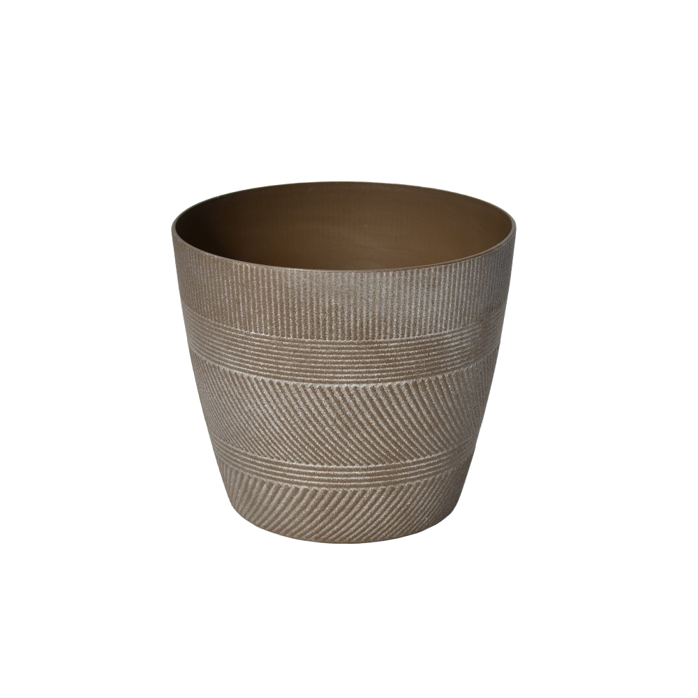 Round plastic stripe pattern pot beige